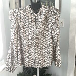 Anthropologie Bishop + Young Floral 100% Cotton Puff Sleeve Button down size S